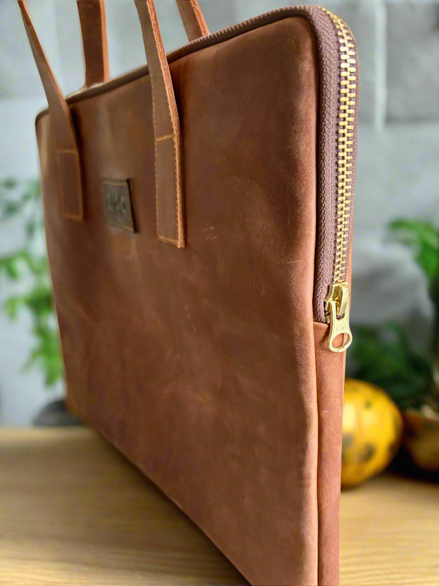 Brown Leather Sleeve + Handles