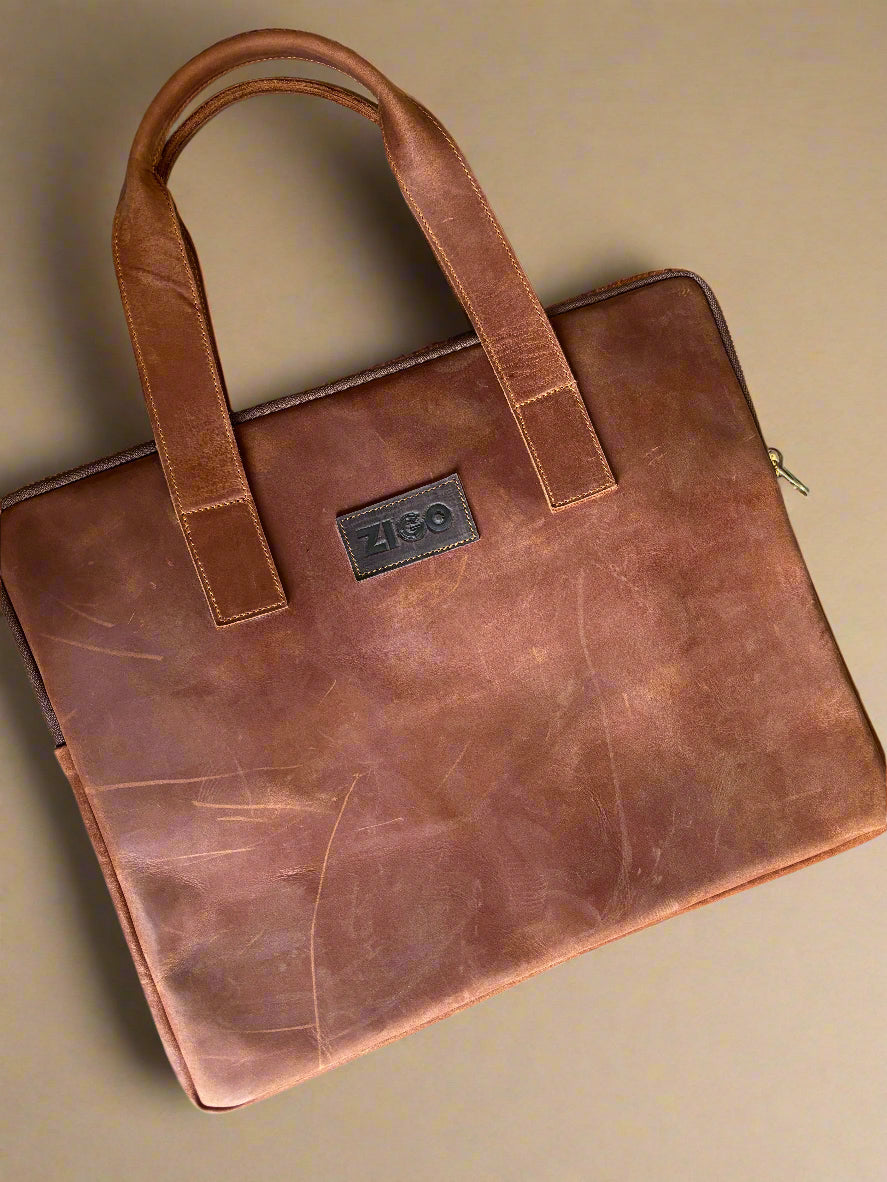 Brown Leather Sleeve + Handles