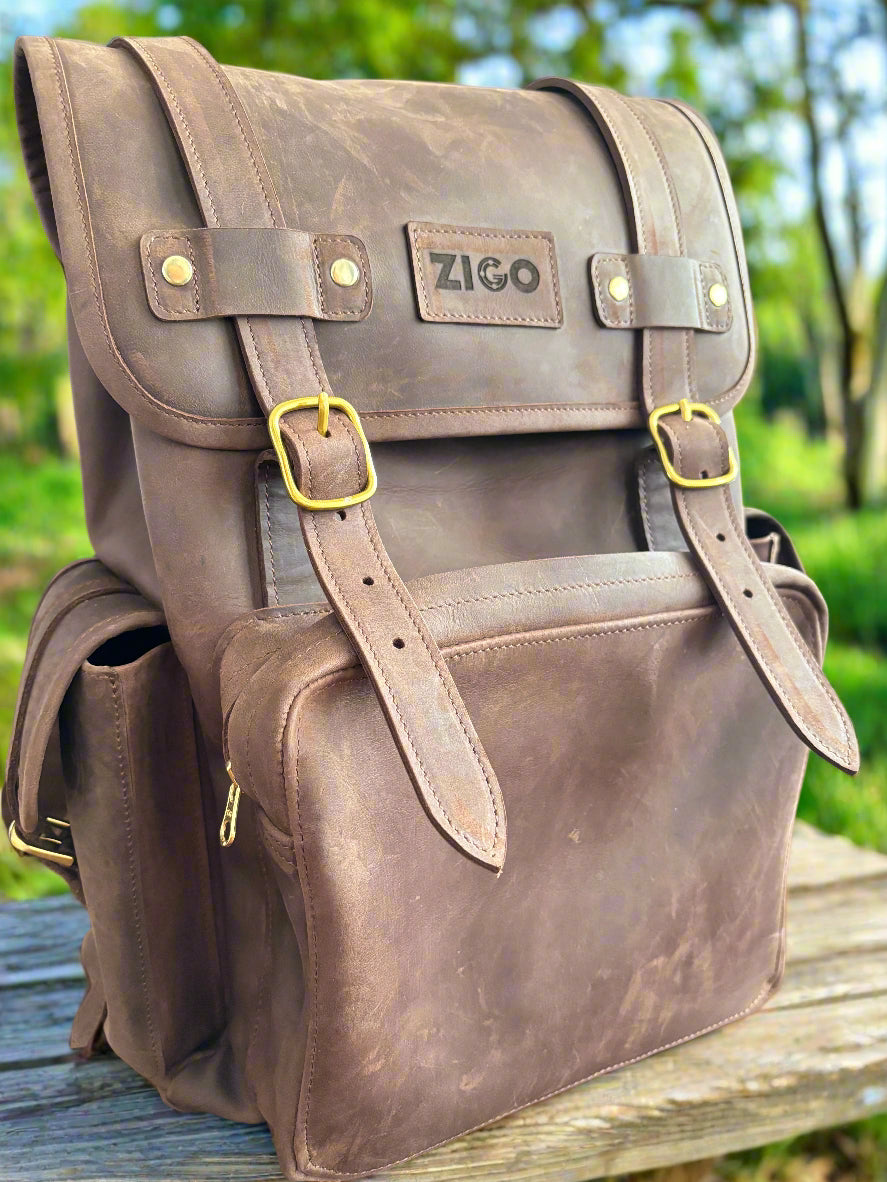 drawstring closure leather backpack Brown Drawstring Leather Backpack