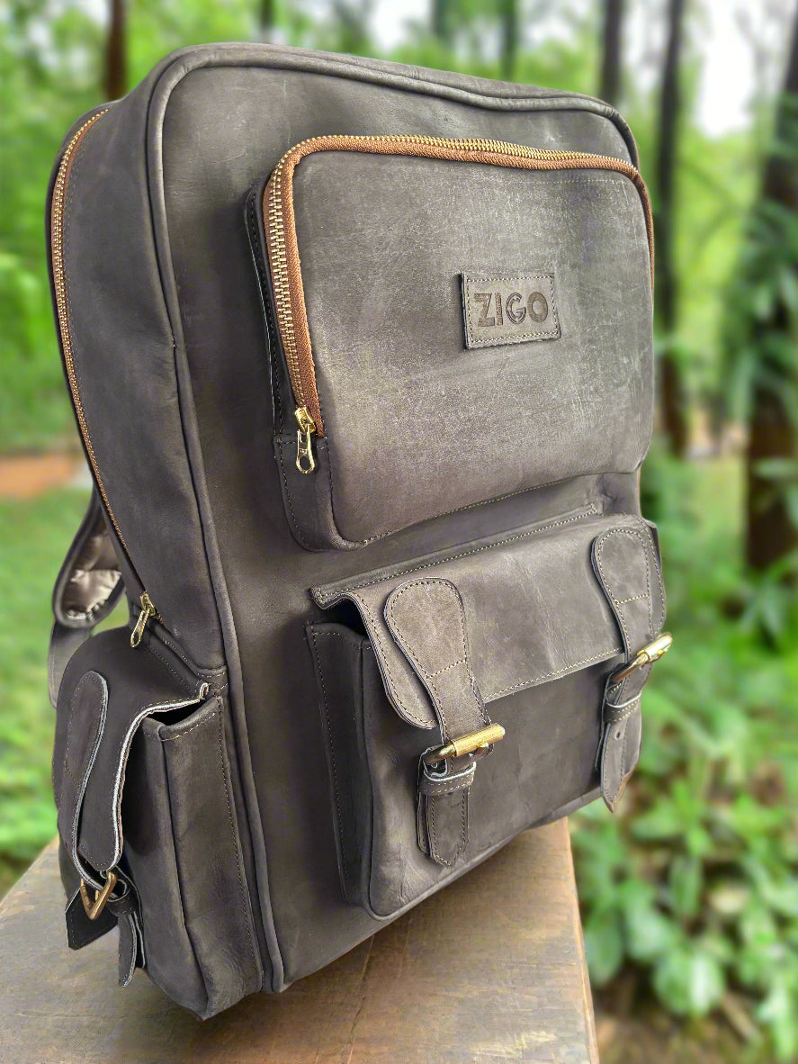 Grey-Brown Leather Backpack
