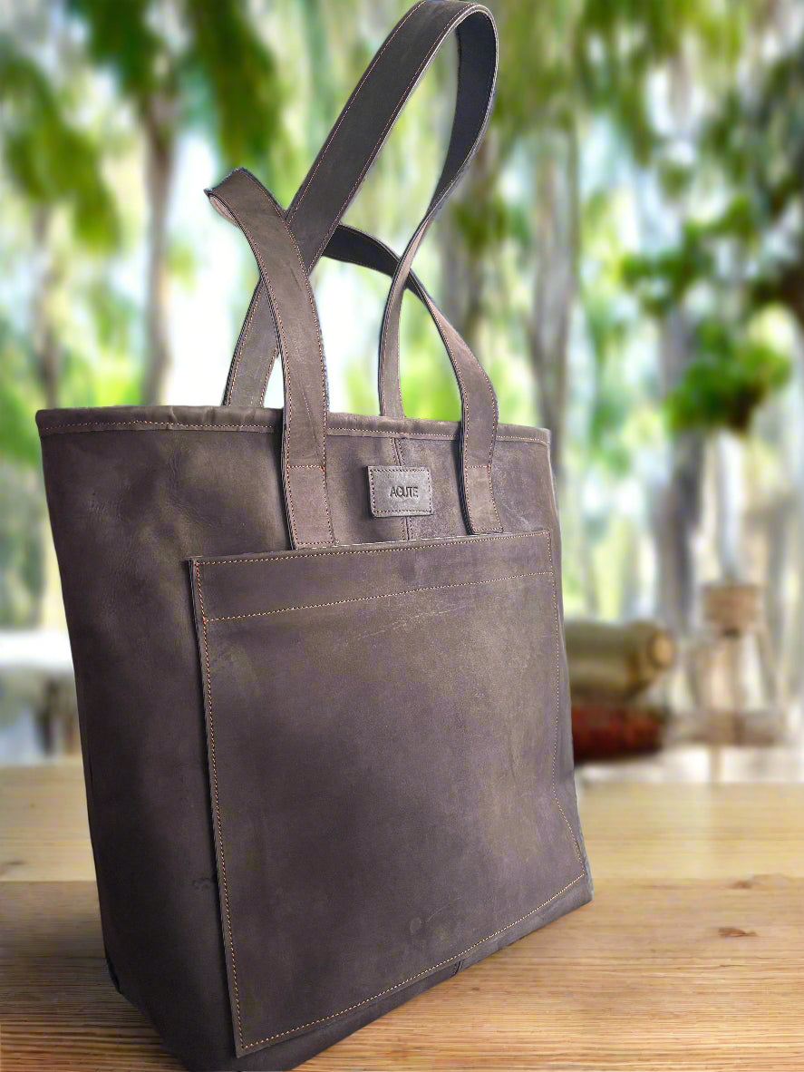Ash-Grey Leather Tote Bag
