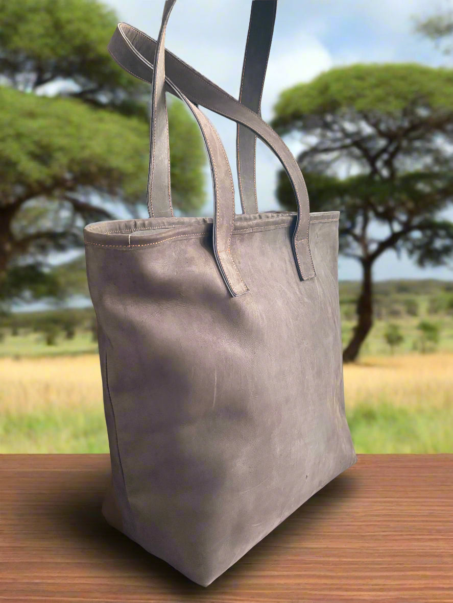 Ash-Grey Leather Tote Bag