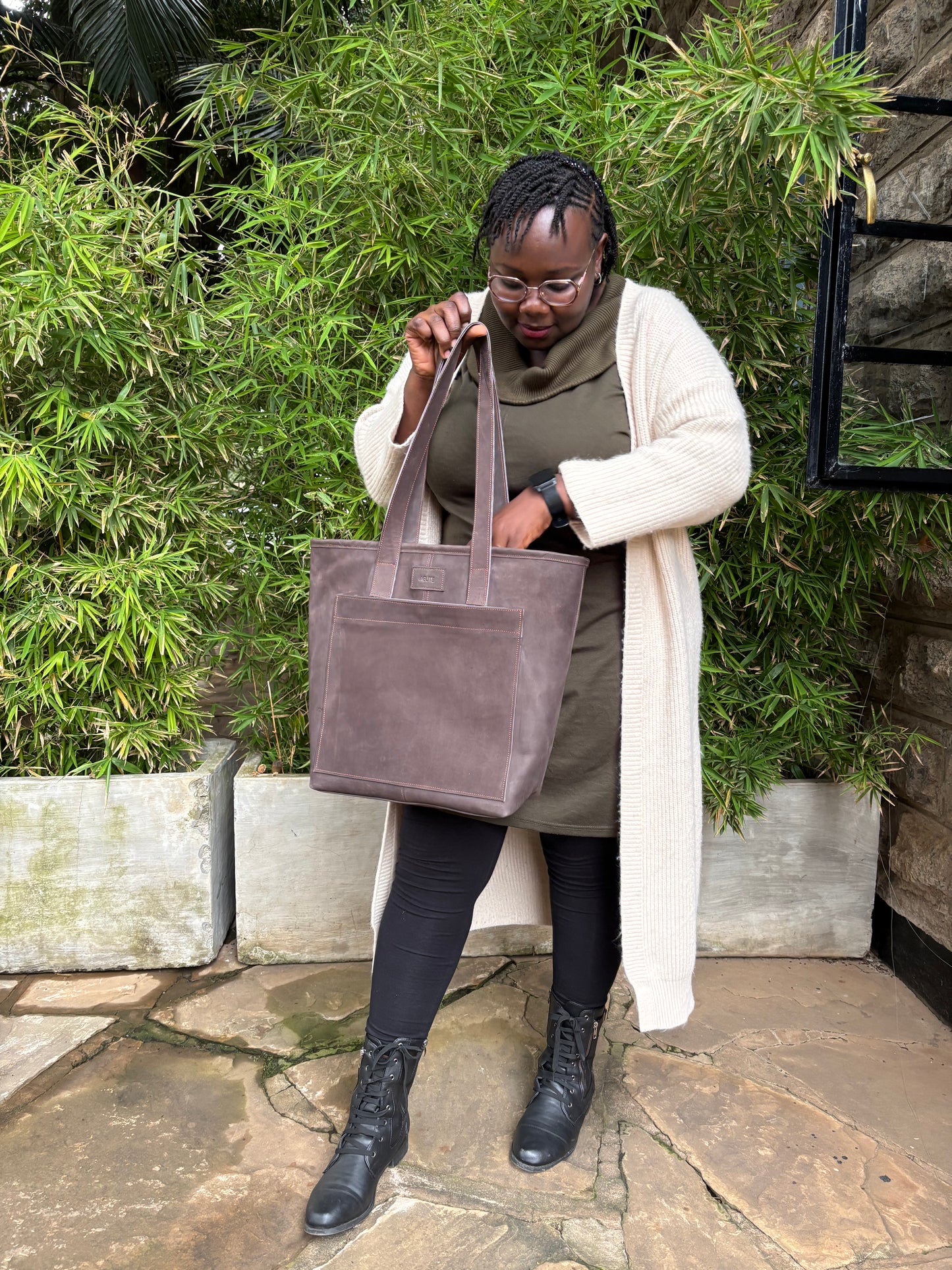 Ash-Grey Leather Tote Bag