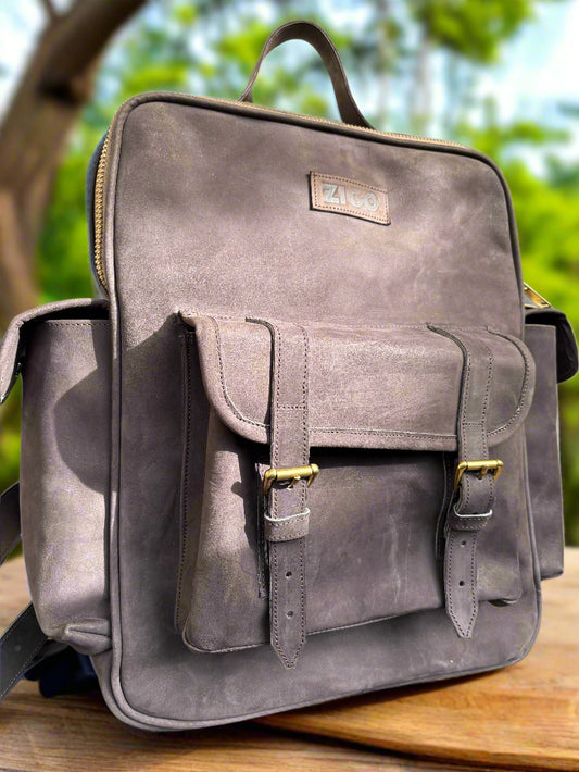 Smoke-Grey Leather Backpack