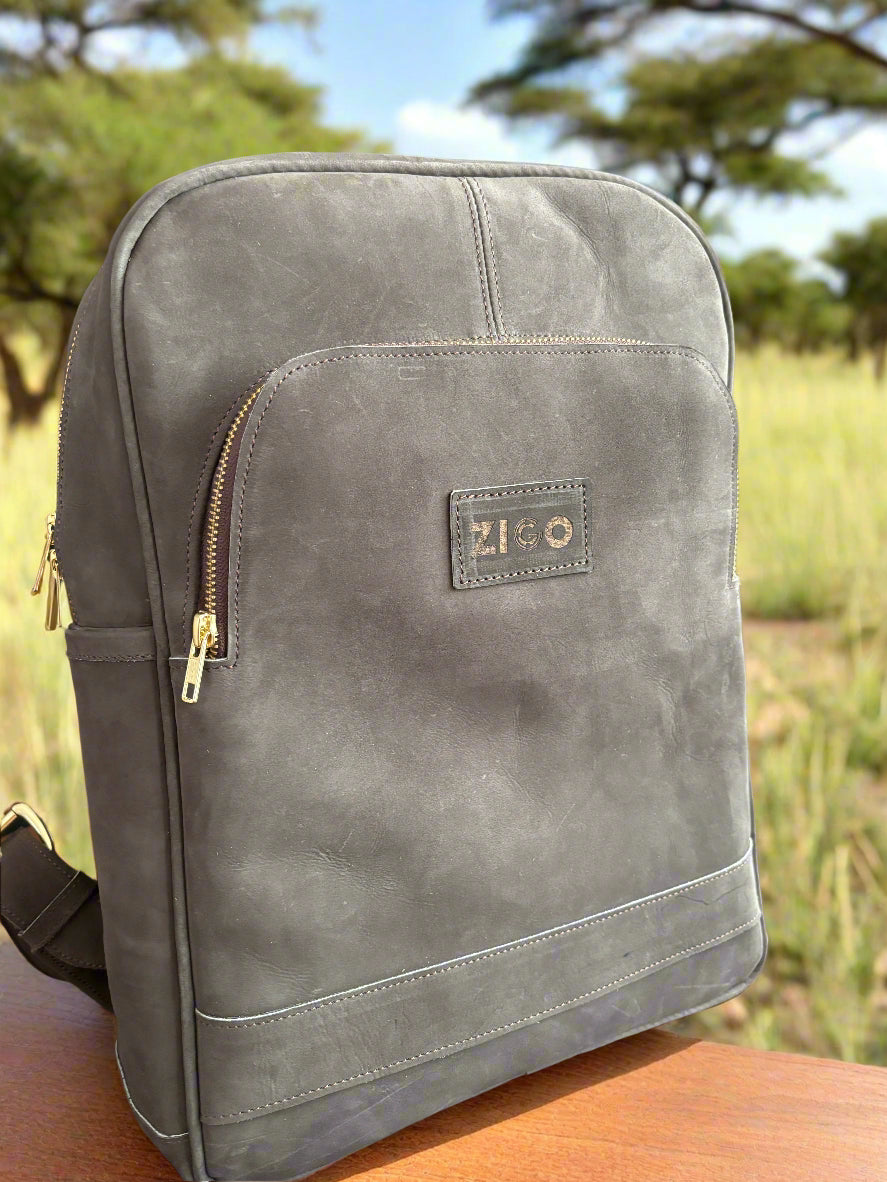 Grey Leather Backpack