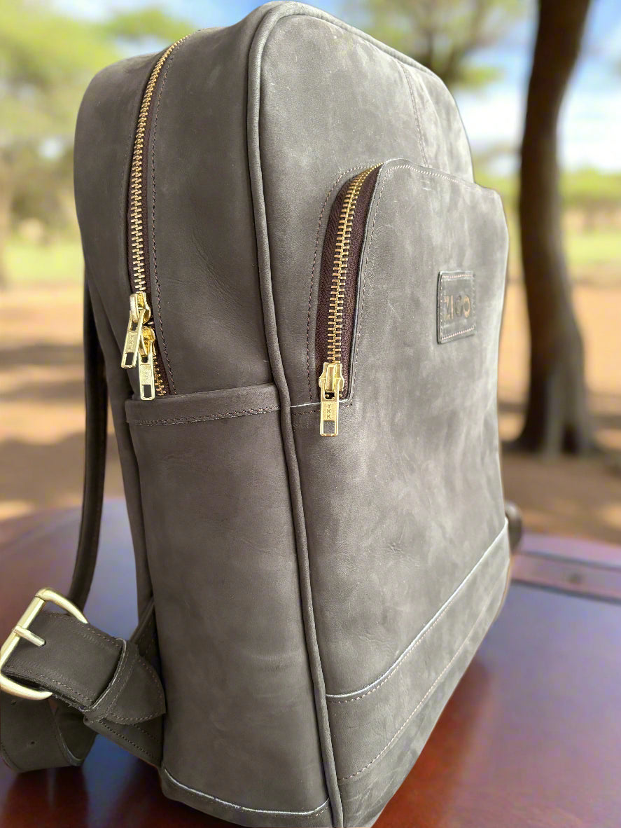 Grey Leather Backpack