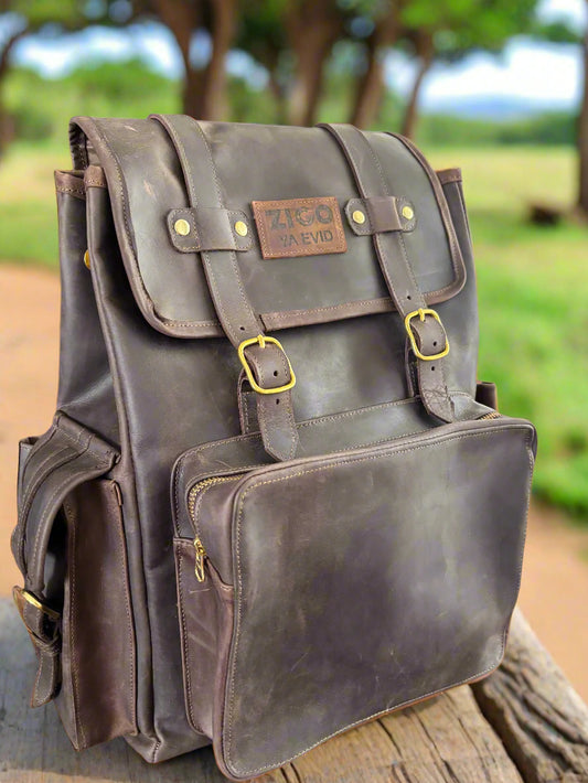 Dark Brown Pull-Up Leather Backpack