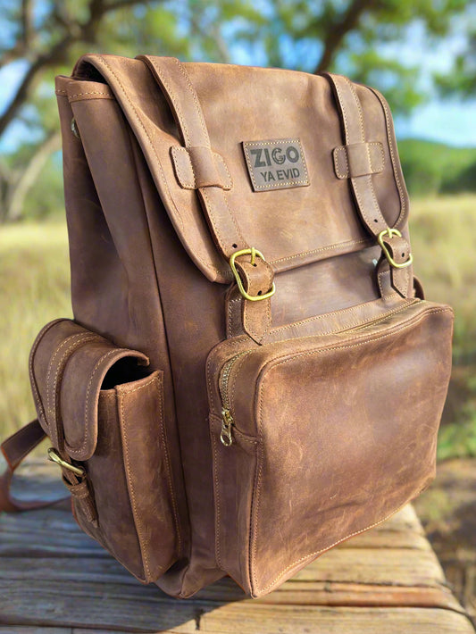 Light Brown Pull-Up Leather Backpack