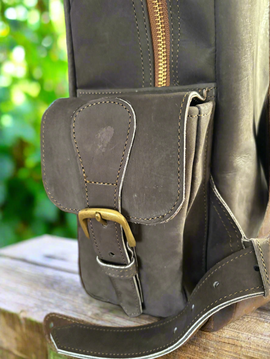 Grey-Brown Leather Backpack