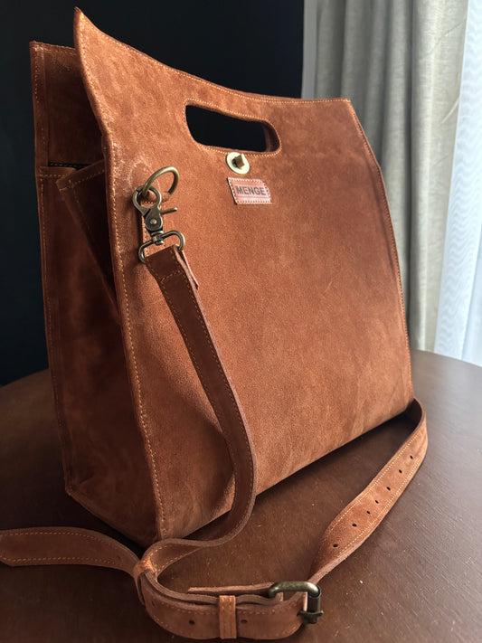 A Brown Suede Satchel Bag